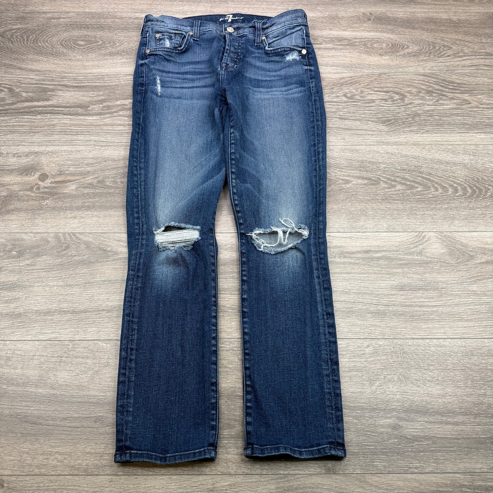 7 For All Mankind Josefina Skinny Boyfriend Jeans Women 28 Button Fly Distressed
